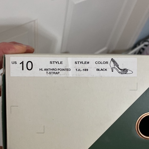 Anthropologie Pointed T-Strap Black Suede Rhinestone Heels - Picture 8 of 15